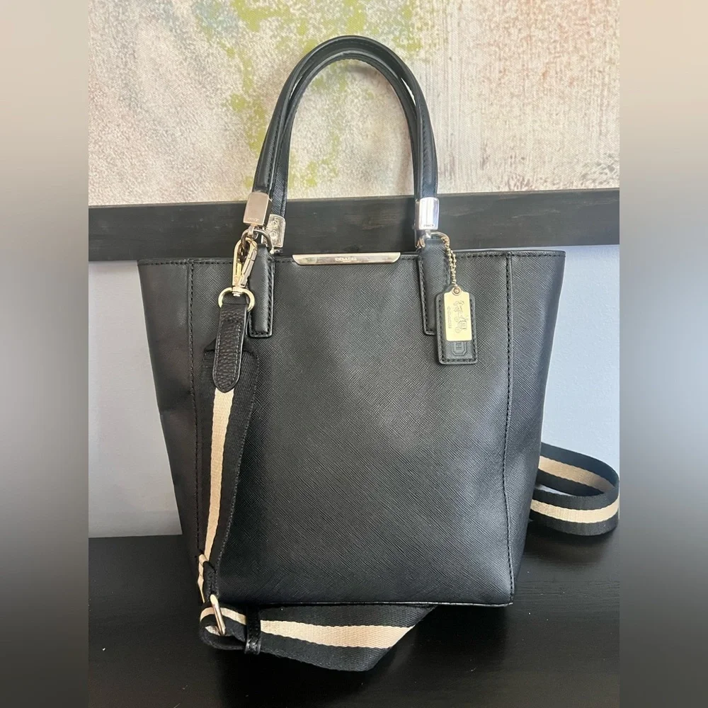 Coach Black Madison Saffiano Leather Mini Tote Bag